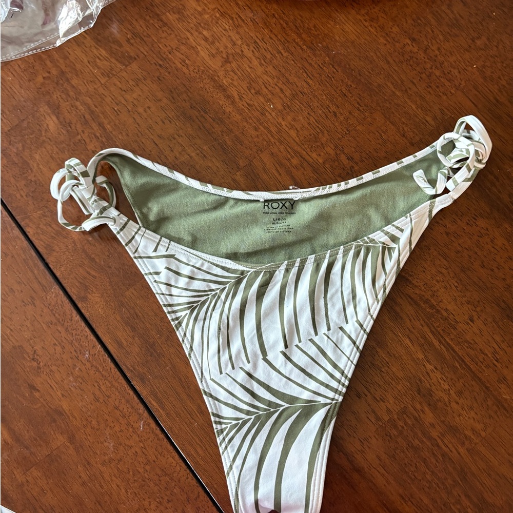 Roxy Olive and White Leaf Bikini Bottom